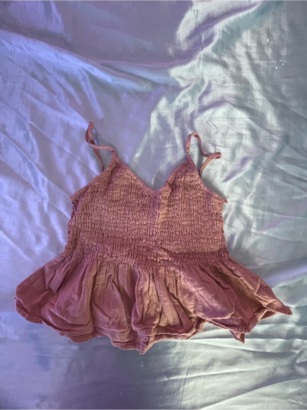Smocked Peplum Cami Tank Top - Mauve Pink